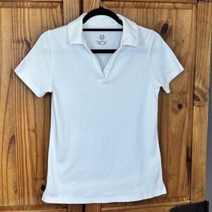 Isaac Mizrahi Live! Women's XXS White Pima Cotton Polo Top Activewear Shirt